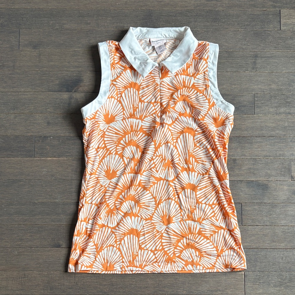 Tommy Bahama Orange and White Womens Golf Collared Top Size S